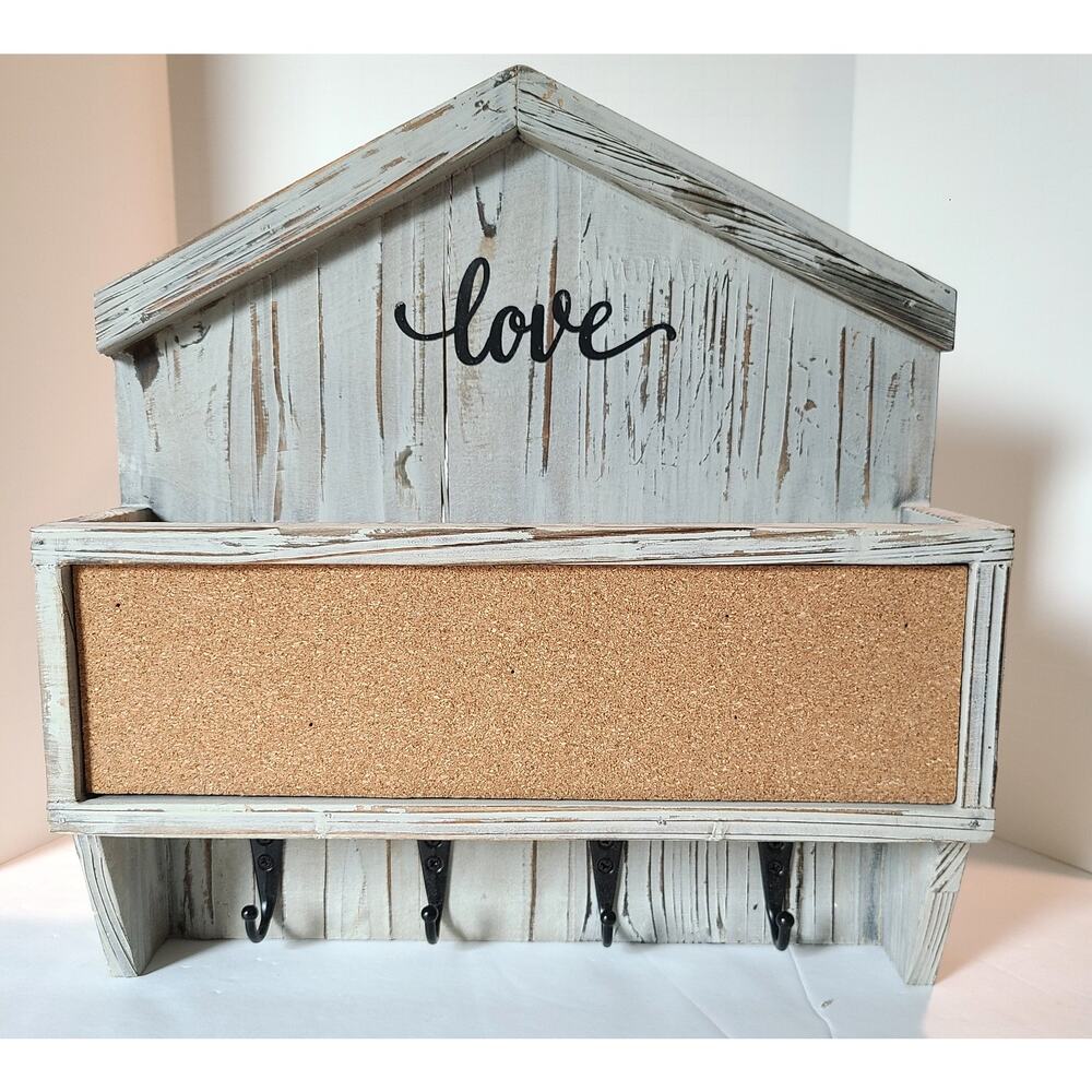Jackcube Design Key Mail Holder Pin Board Organizer Rustic Wood Wall Mount Gray